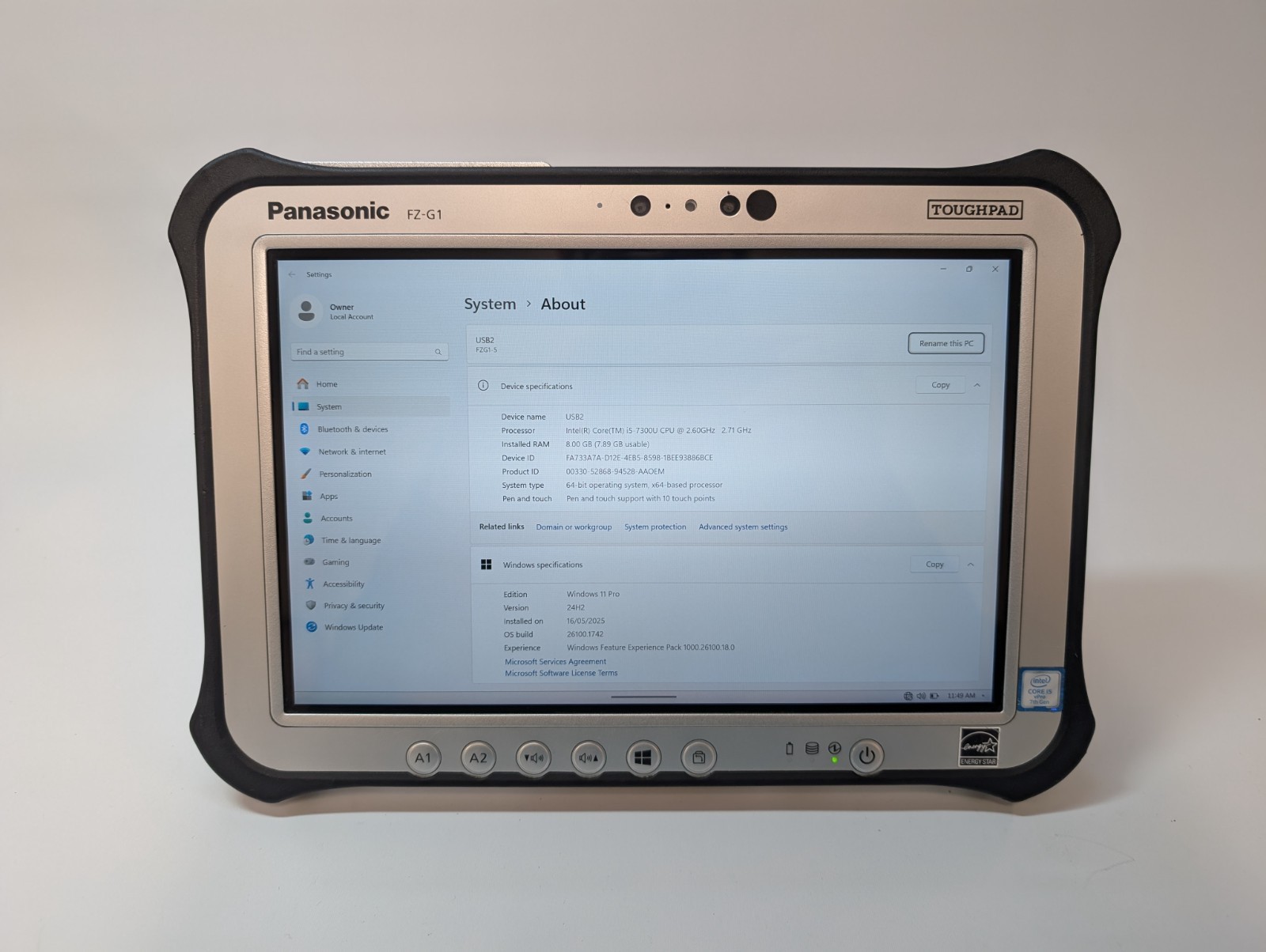 Panasonic Toughpad FZ-G1 MK5, i5-7300U, 8GB RAM, 240GB SSD Rugged Tablet