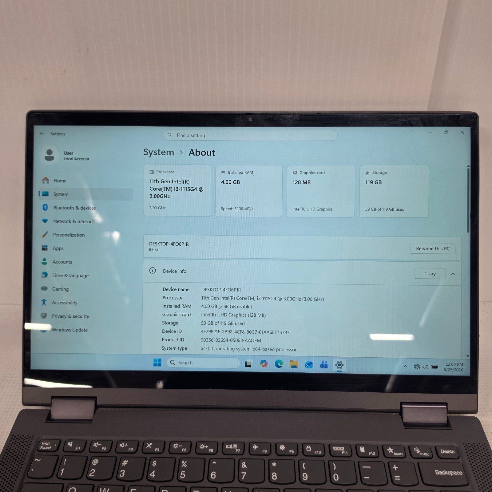 Lenovo Ideapad Flex 5 14itl05 Laptop Intel i3-1115G4 UHD Graphics 128MB Ram 4GB