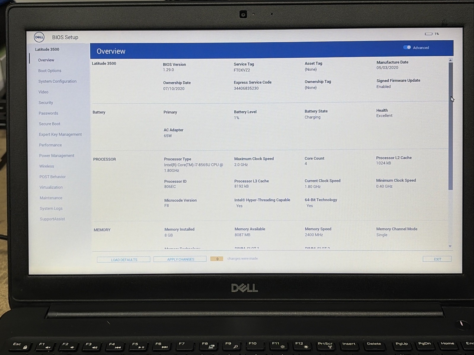 Dell Latitude 3500 15.6” FHD i7-8565U 8GB RAM NO OS/SSD