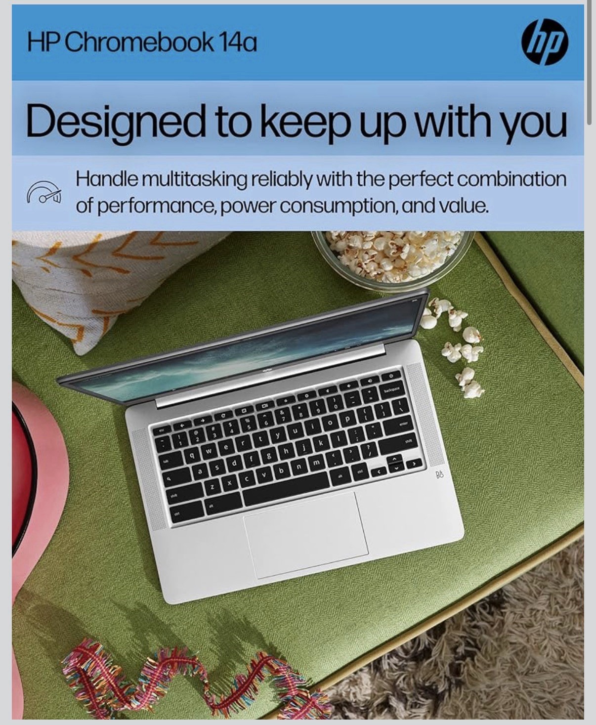 HP Chromebook 14 Laptop, Intel Celeron N4120, 4 GB RAM, 64 GB 14″ HD Display