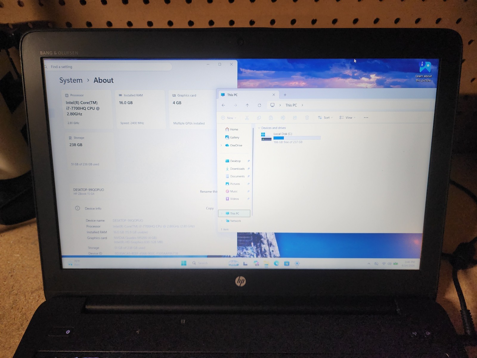 HP ZBook 15 G4 i7-7700HQ 2.8GHz 16GB RAM 256GB SSD Win 11 Pro Quadro M1200