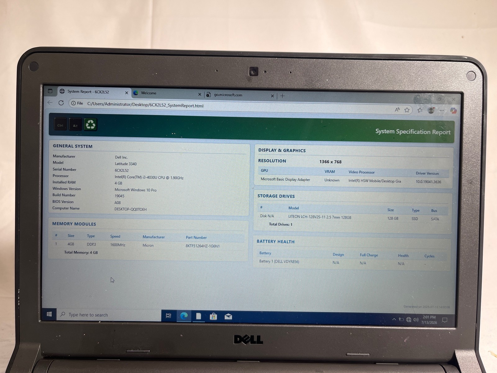 Dell Latitude 3340 i3-4030U 1.9GHz 4GB 128GB SSD 13.3″