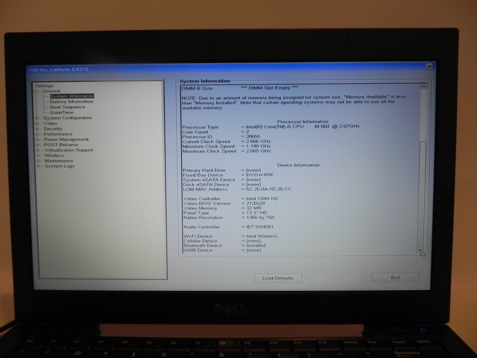 Dell Latitude E4310 Intel i5-M560 2.67GHz 2GB RAM – FOR PARTS OR REPAIR –