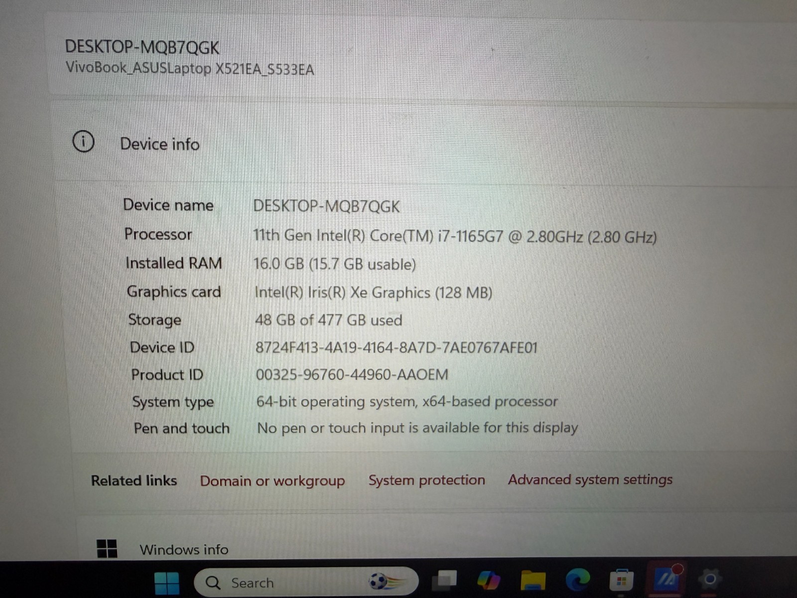 Asus VivoBook 15 S533E 15.6″ Laptop FHD i7-1165G7 2.8Ghz 16GB RAM 512GB SSD W11H