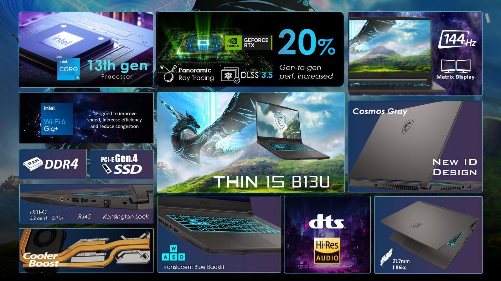 Thin 15.6 Inch FHD 144Hz Gaming Laptop Intel Core I5-13420H NVIDIA Geforce RTX 3
