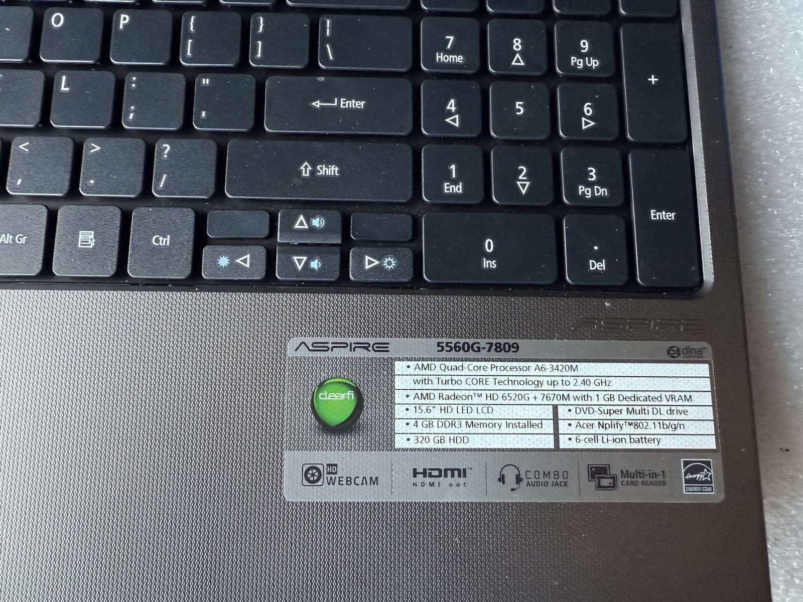 Acer Aspire 5560G-7809 15.6″ Laptop AMD A6-3420M 4GB RAM No HDD No OS
