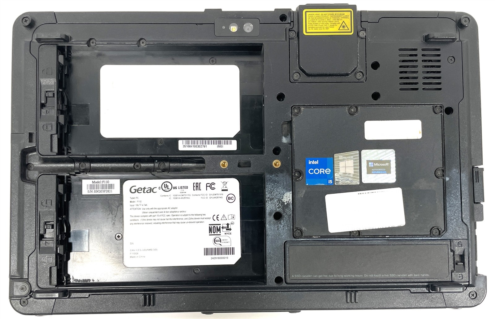 GETAC Rugged Tablet F110 G6 Tablet i5-1135G7 256GB SSD 8GB RAM WIN 11 NO BATTERY