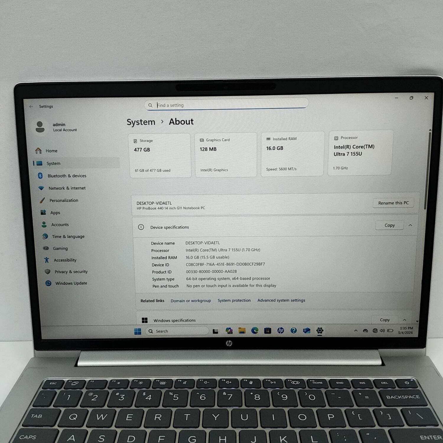 HP probook 440 g11 14″ Core Ultra 7 155U 1.7GHz 16GB RAM 512GB SSD