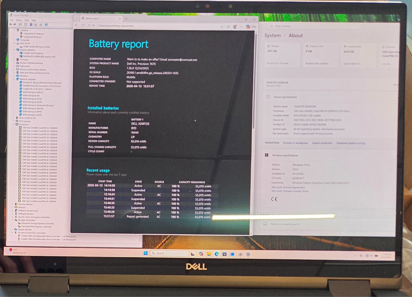 Dell Precision 7670 i9-12950HX 2.3GHz 64GB 512 NVMe RTX A2000 4K OLED Win11 Pro!