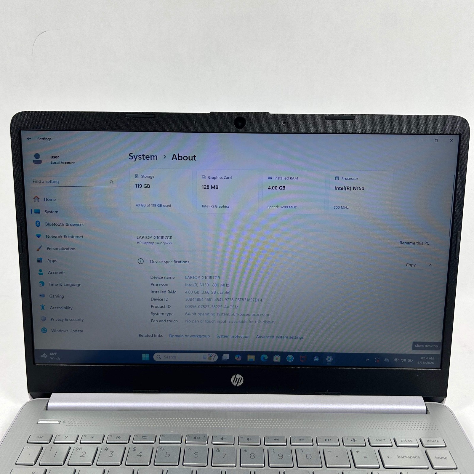 HP Laptop 14-DQ6014DX 14″ N150 800MHz 4GB RAM 128GB SSD