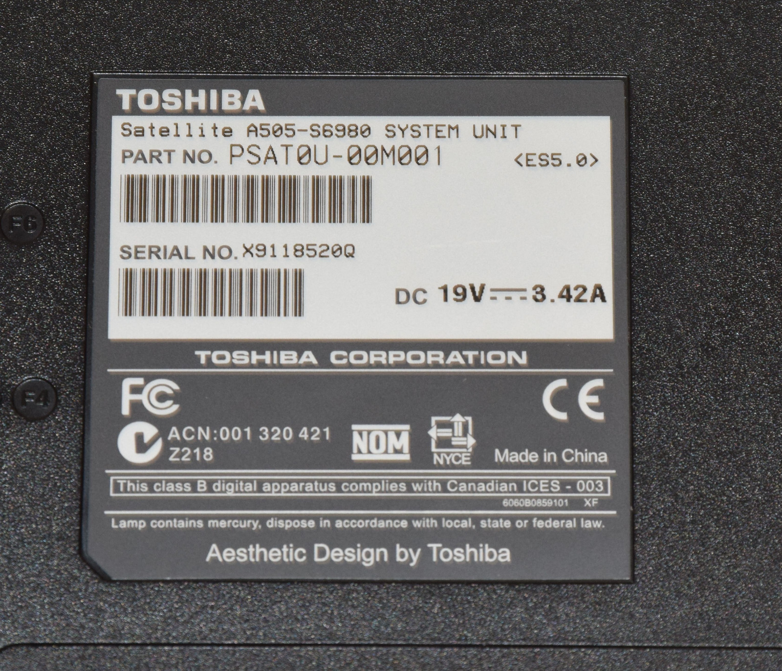 Dead Junk Toshiba Satellite A505-S6980 16″ Laptop Incomplete AS IS Parts Repair