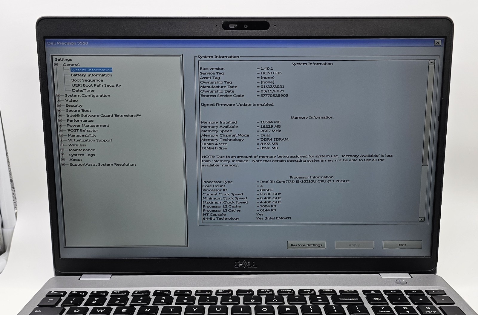 Dell Precision 3550 | i5-10310U | 1TB NVME | 16GB RAM | Windows 11 Pro
