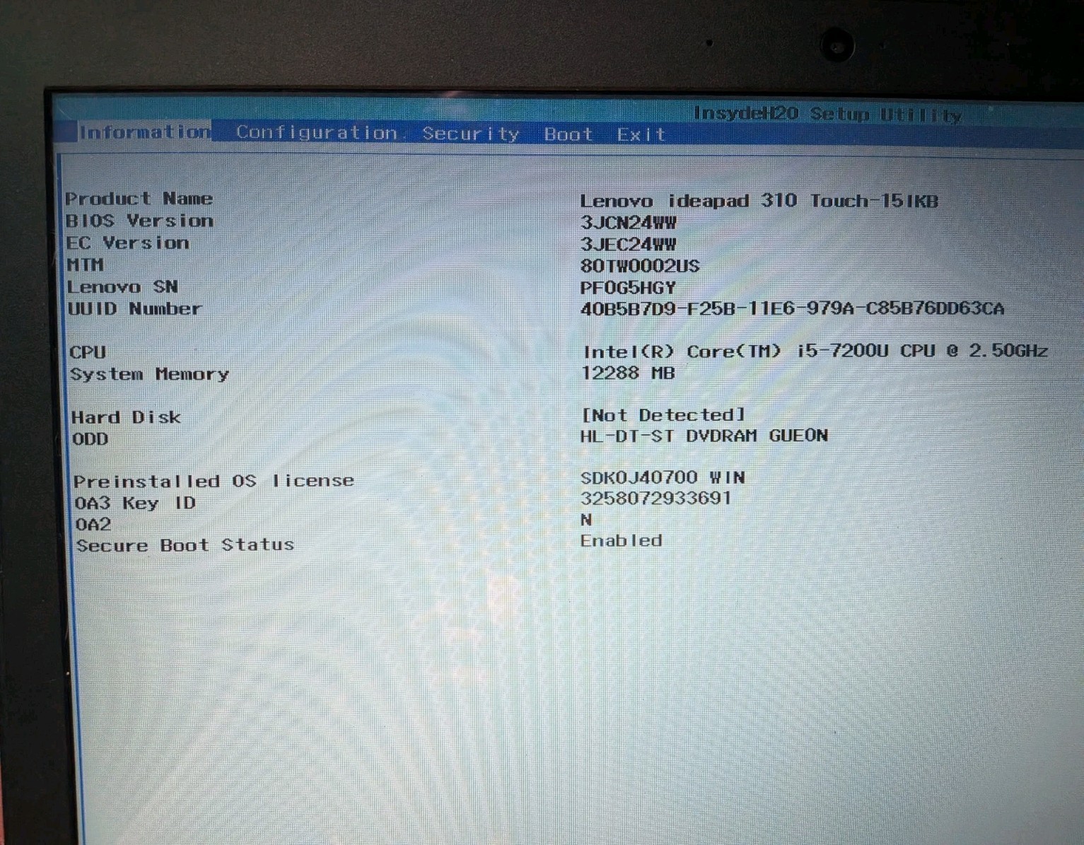Lenovo Ideapad 310 Touch-15IKB 15.6 Laptop i5-7200U 12GB Ram NO OS DAMAGED FRAME