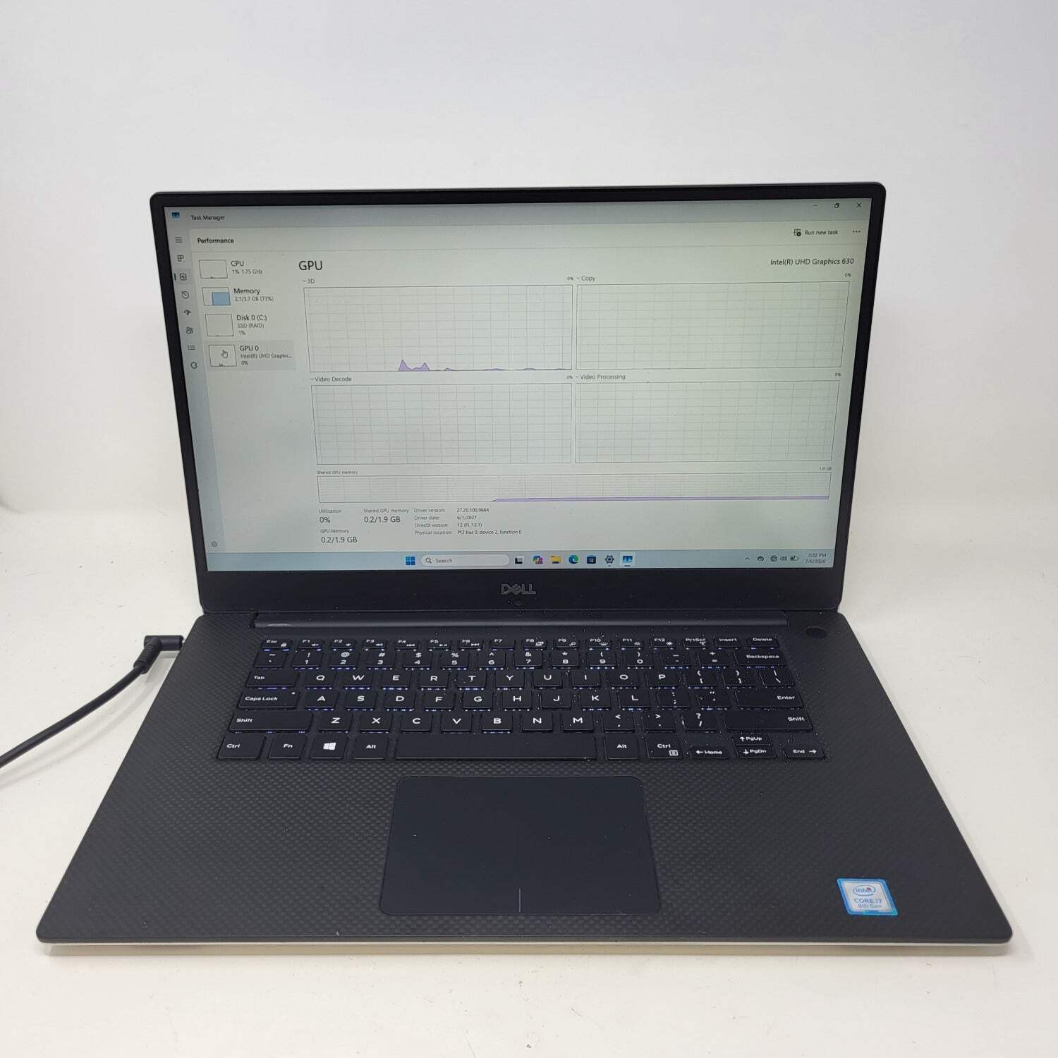 Broken Dell XPS 9570 15.6″ i7-8750H 2.2GHz 4GB RAM 512GB SSD Bad Battery