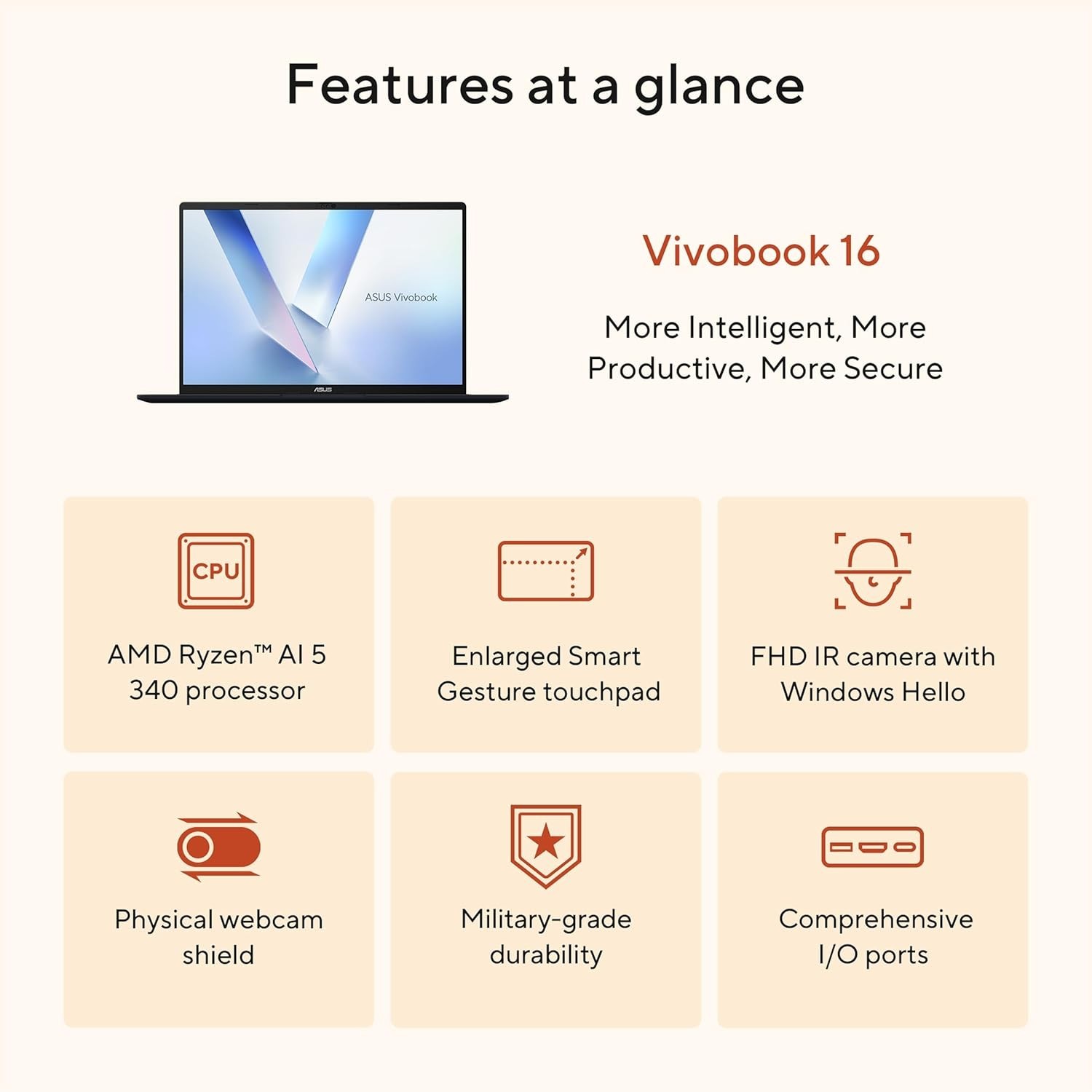 ASUS Vivobook 16 Laptop, Copilot+ PC, 16” WUXGA 60Hz Display, AMD M1607KA-DS54
