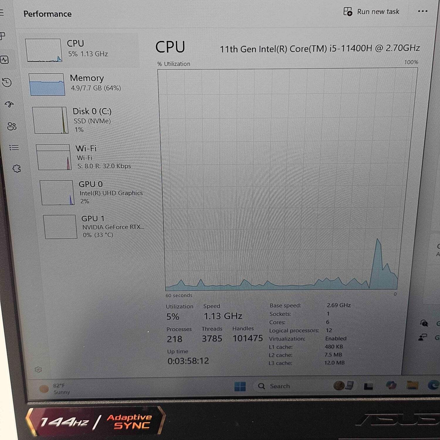 Asus TUF F15 FX506H 15.6″ i5-11400H 2.6GHz 8GB RAM 512GB SSD GeForce RTX 2050