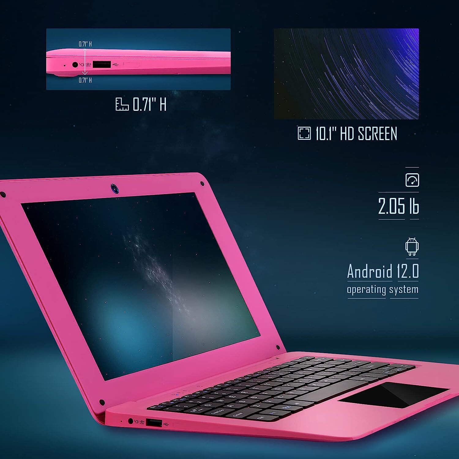 Portable Laptop Computer 10.1” Quad Core Android 12 Netbook W/ WiFi Webcam Xmas