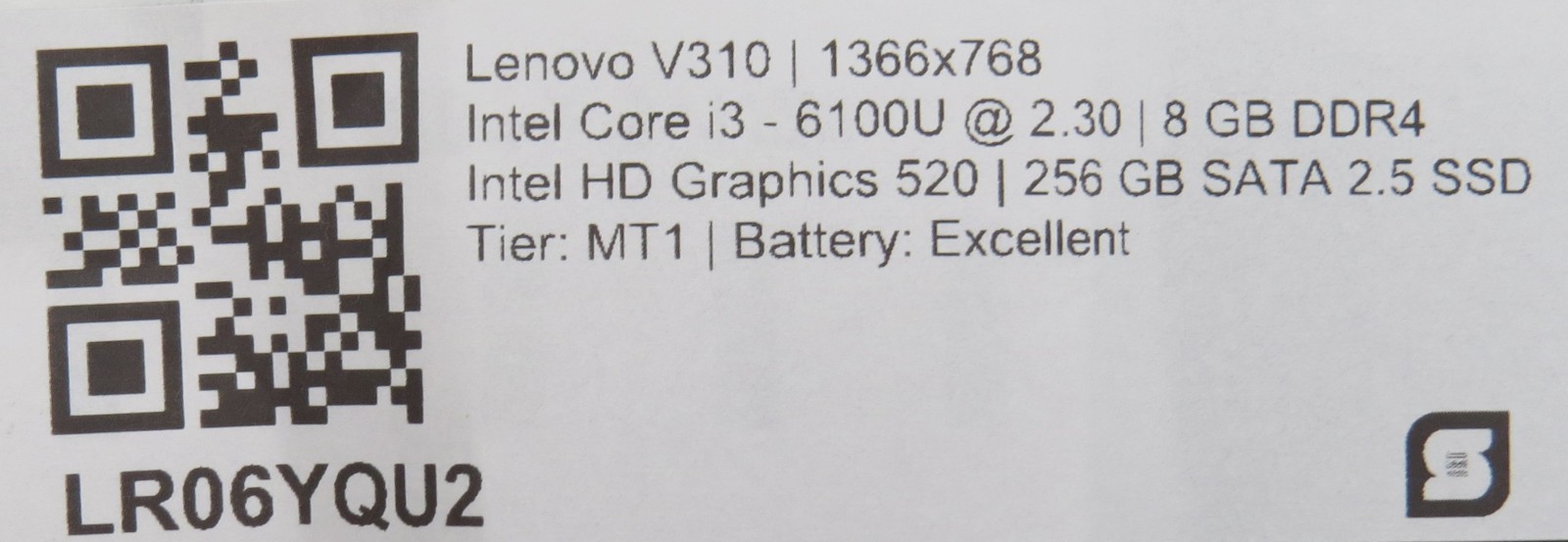 Lenovo V310 i3-6100U @ 2.3GHz 8GB DDR4 256GB 2.5 SATA SSD 14″ No OS