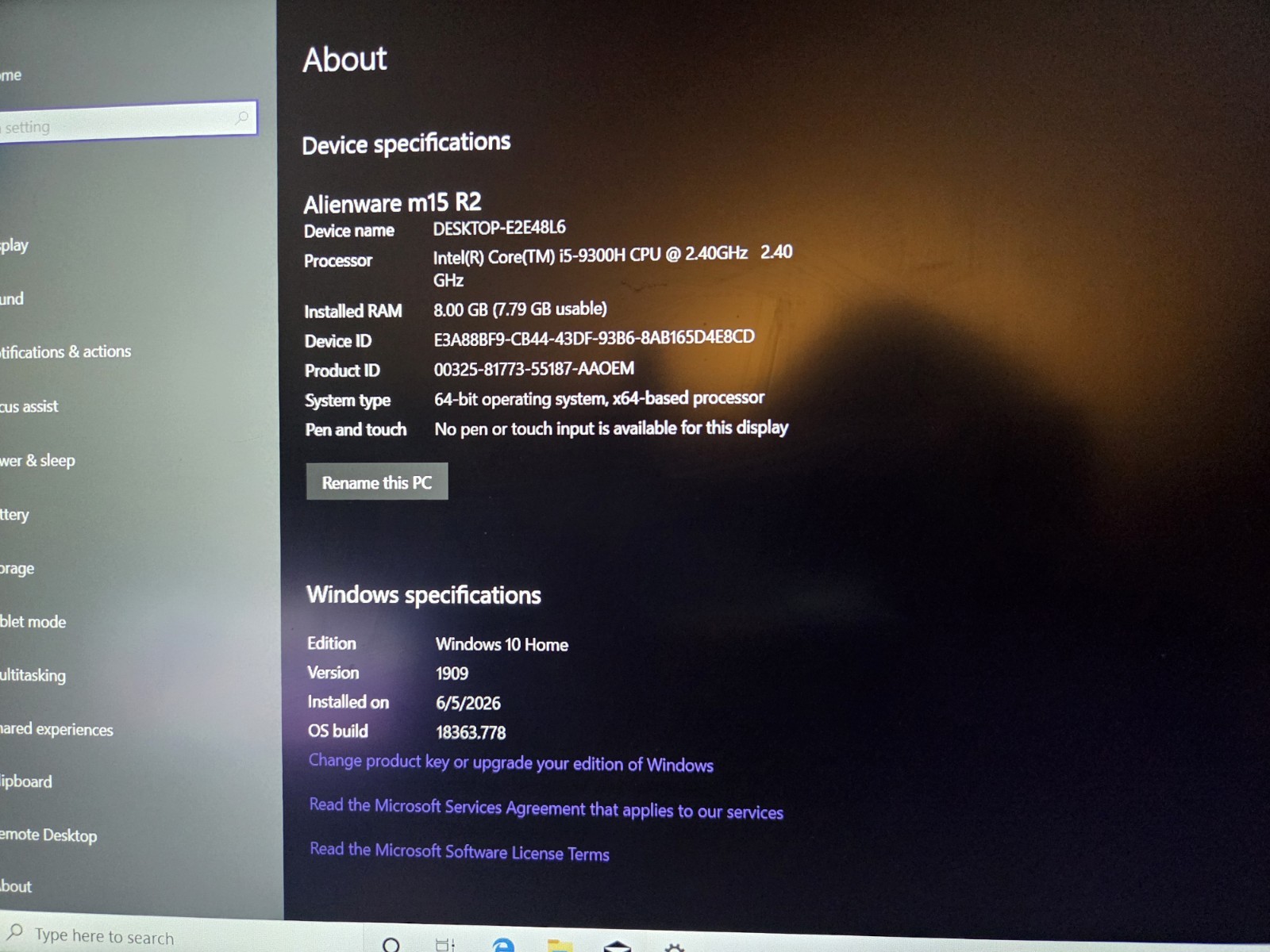ALIENWARE M15 R2 | I5-9300H | 8GB RAM | 256gb SSD