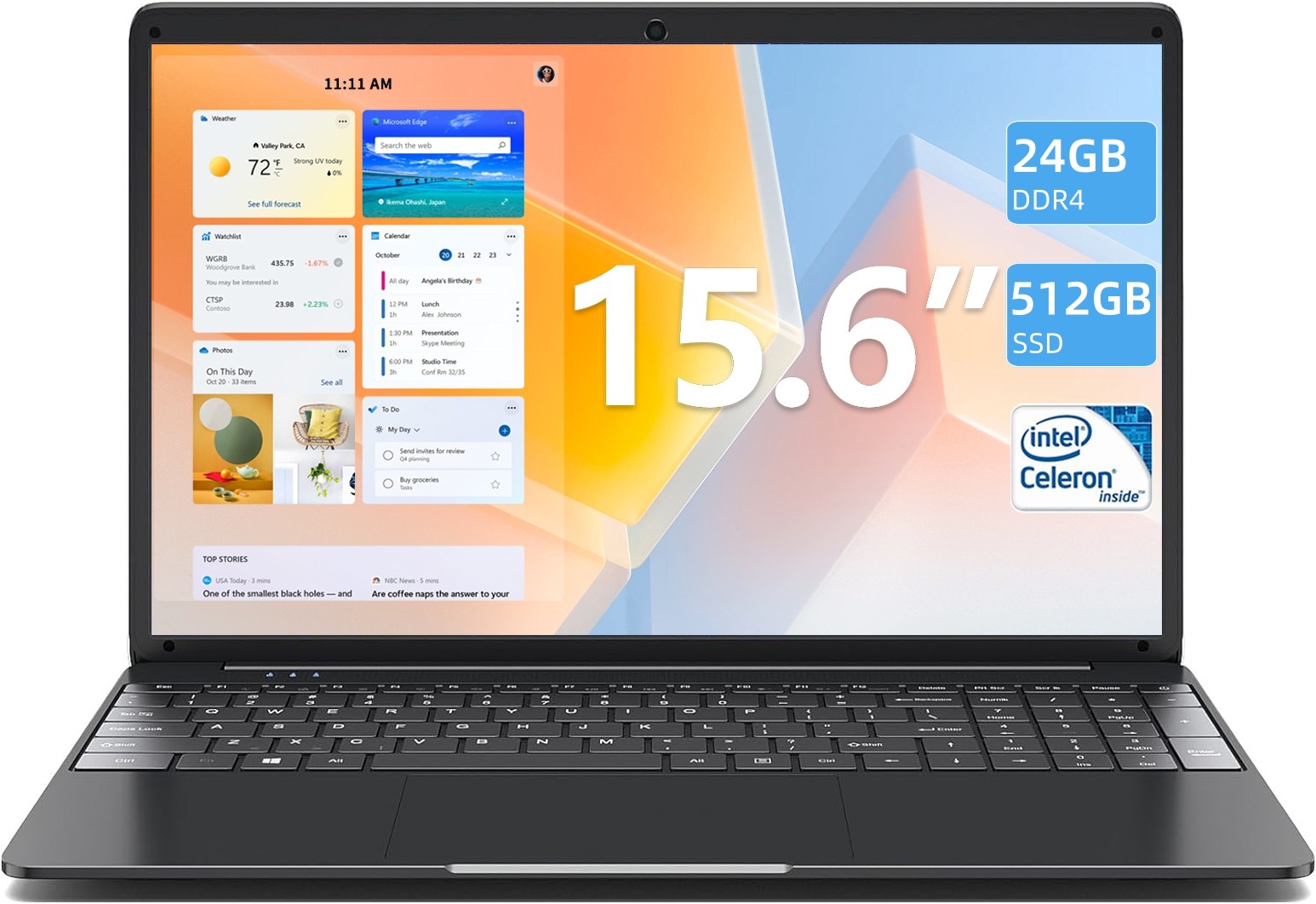 SGIN 15.6″ Full HD Laptop 7000mAh 24GB RAM 512GB SSD Windows 11 Intel N5095 WiFi
