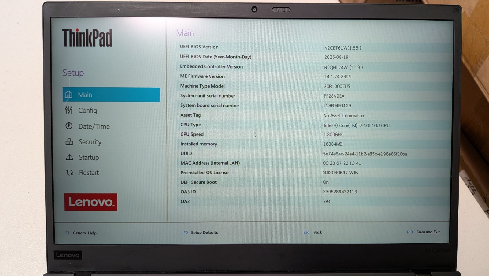 Lenovo ThinkPad X1 Carbon Gen 8 14 FHD i7-10610U 16GB 512GB SSD WIN11P W/AC