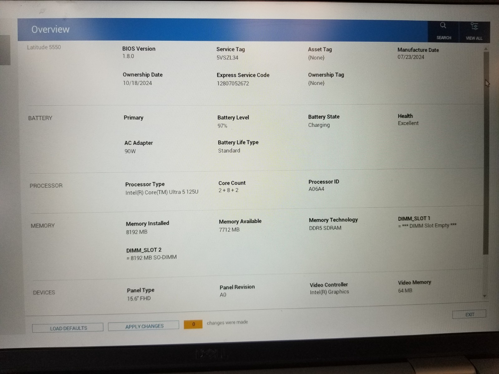 Dell Latitude 5550 / Intel Core Ultra 5 125U / 8GB RAM / No SSD / FREE DELIVERY