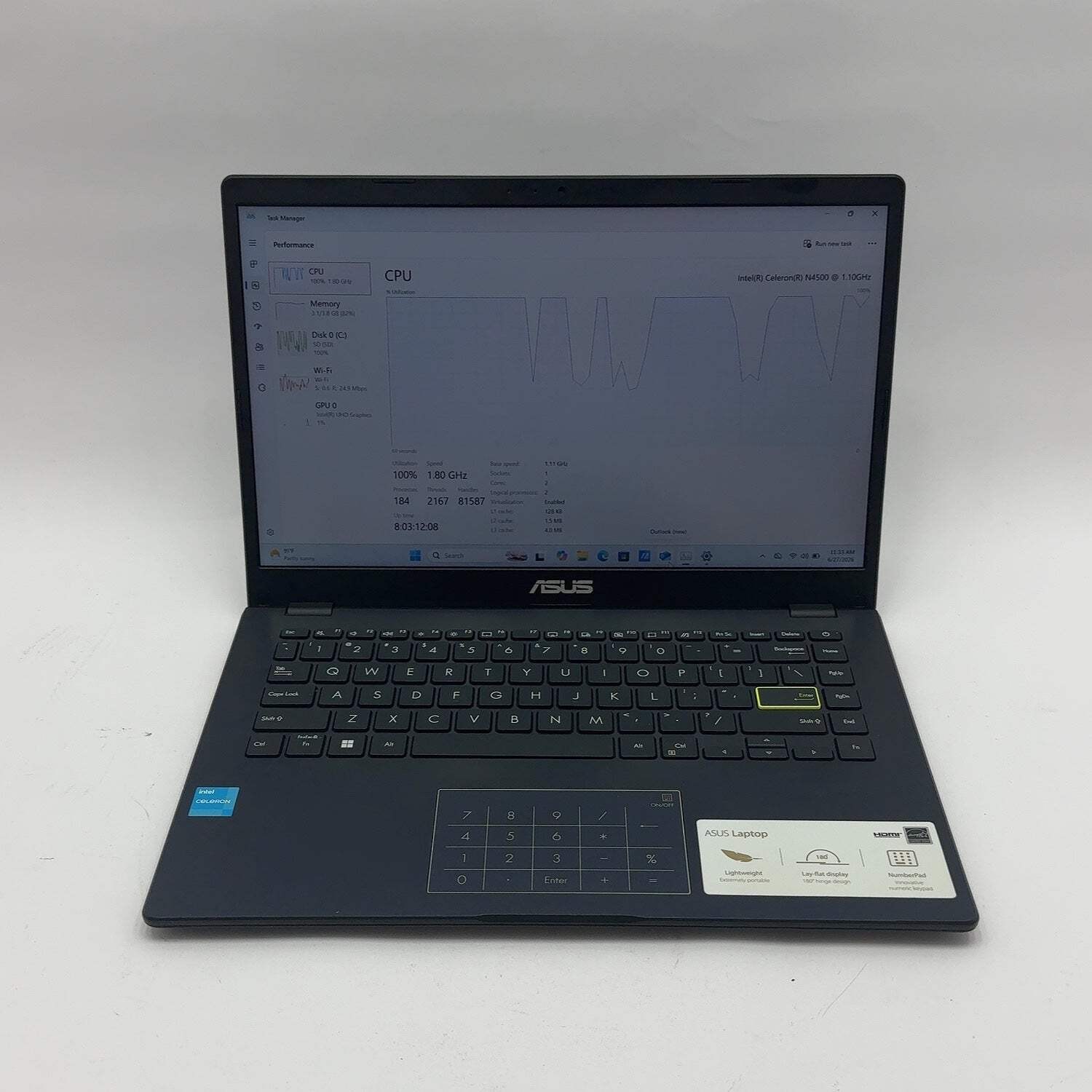 Asus Vivobook 14 E410K 14″ Celeron N4500 1.1GHz 4GB RAM 64GB HDD