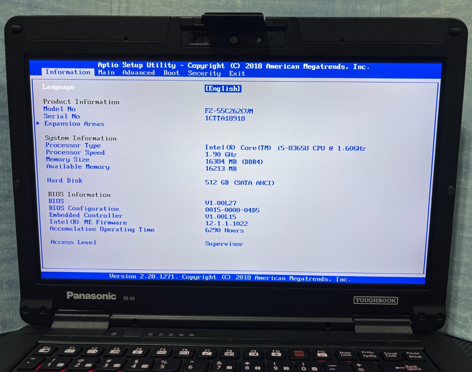 FZ-55C262CVM i5-8365U, 16GB,512GB SSD, Mem,VGA,HDMI, GPS, Touchscreen,Win11 25H2