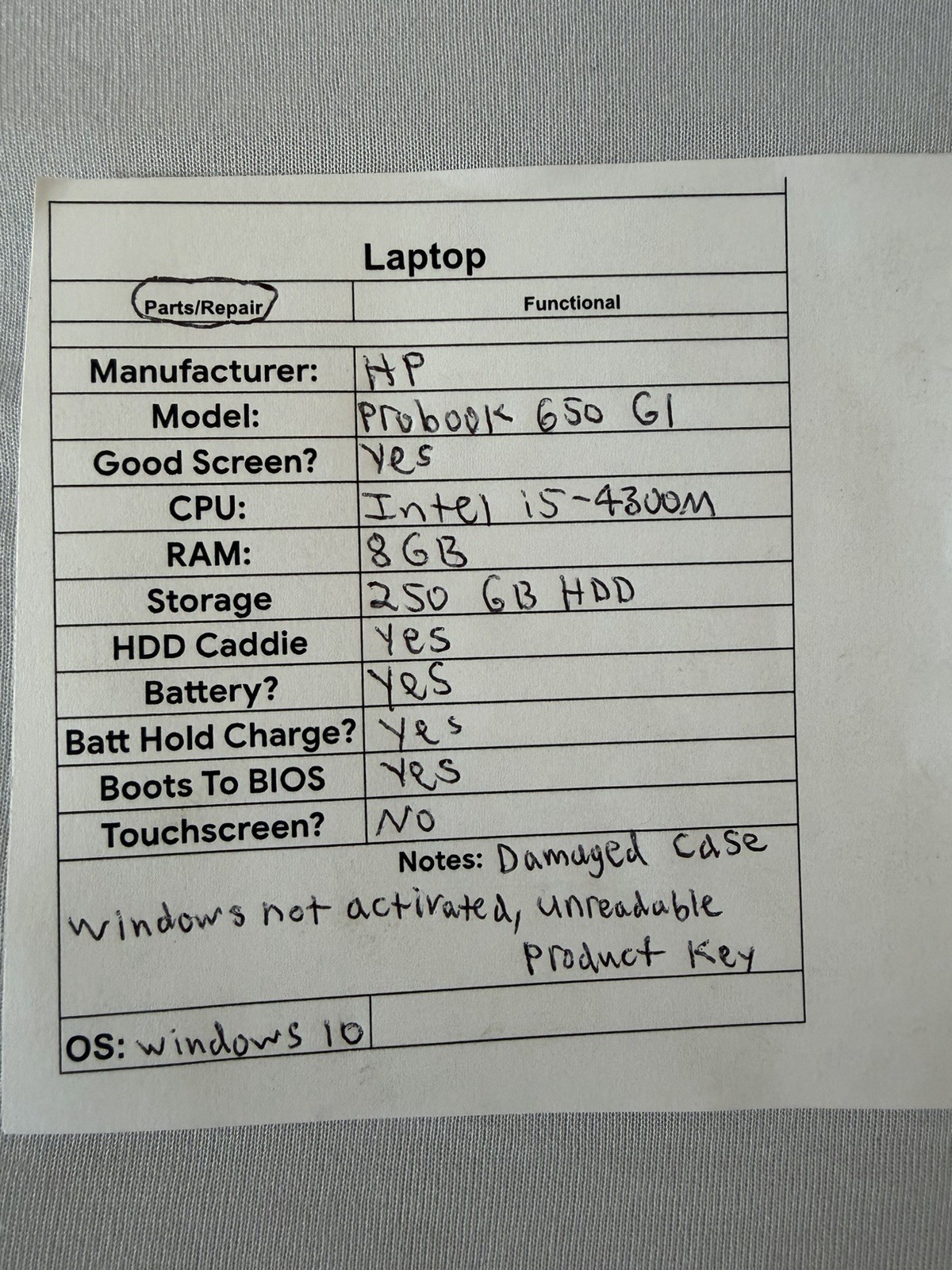 HP Probook 650G1 Laptop – Good Screen – INtel i5-4300M – Read Des
