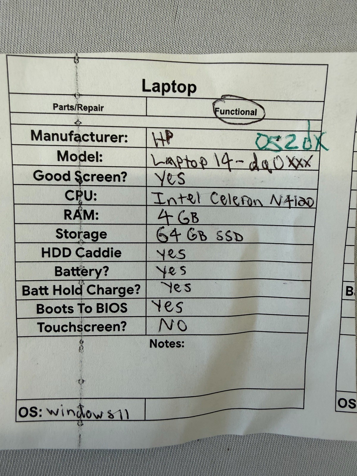 HP Laptop 14-dq0052dx – Good Screen – Intel Celeron N4120 – RAM 4 GB – Read Des