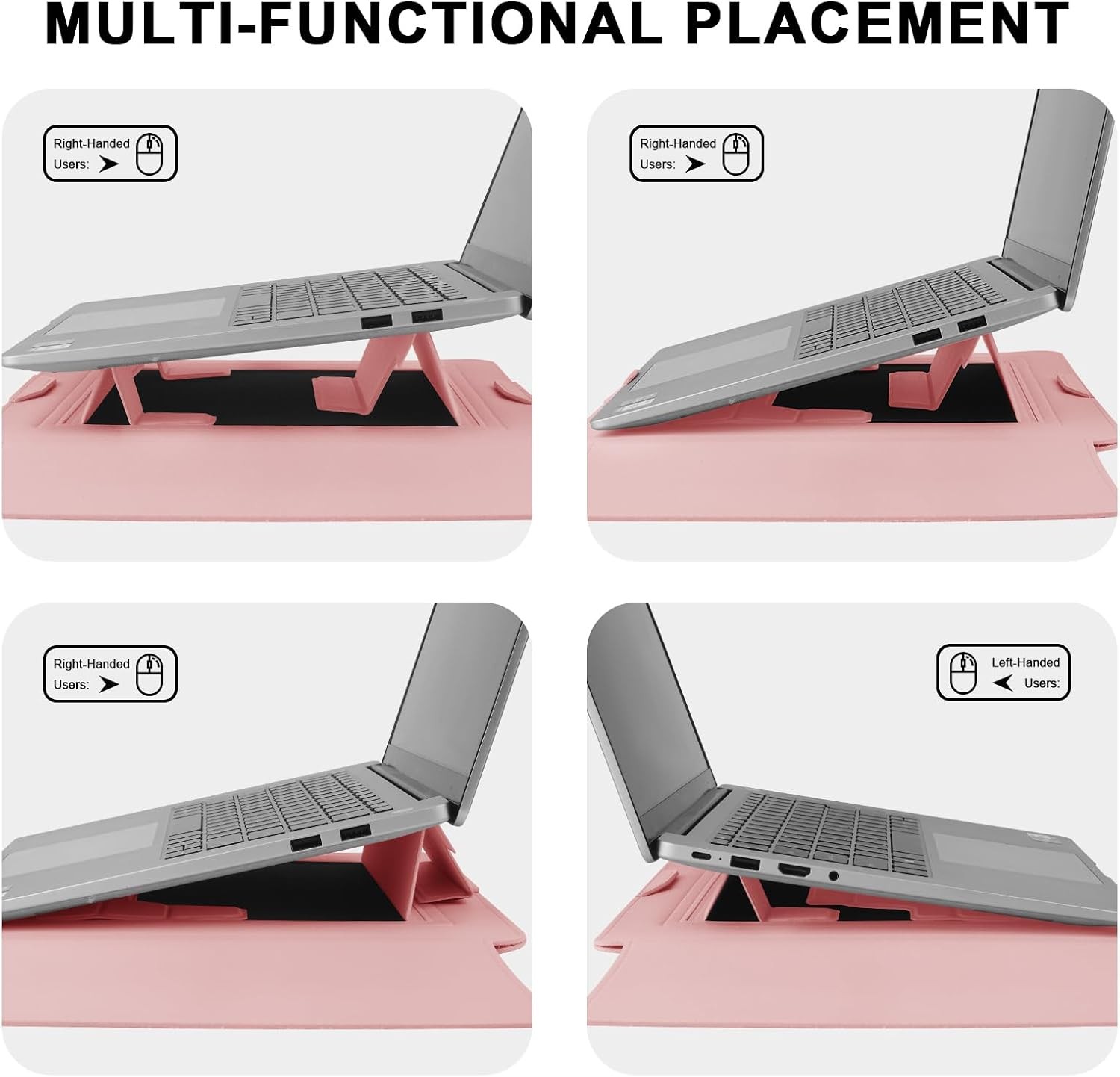 PU Leather Laptop Sleeve Case with Stand for 15.6″ MacBook Pro 16/15.4” Pink