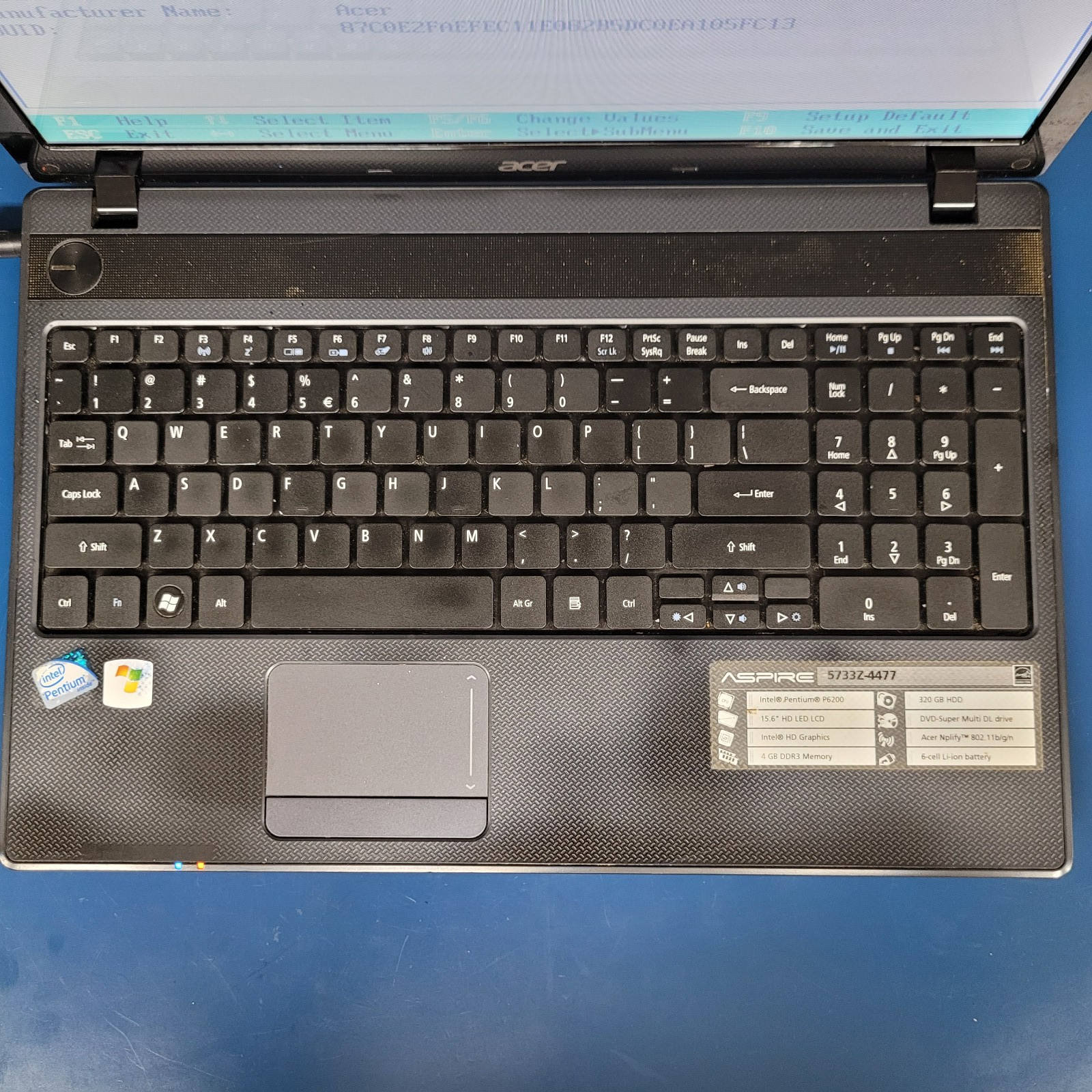Acer Aspire 5733z-4477 15.6″ Laptop Intel Pent P6200 @2.13GHz 4GB RAM No HDD