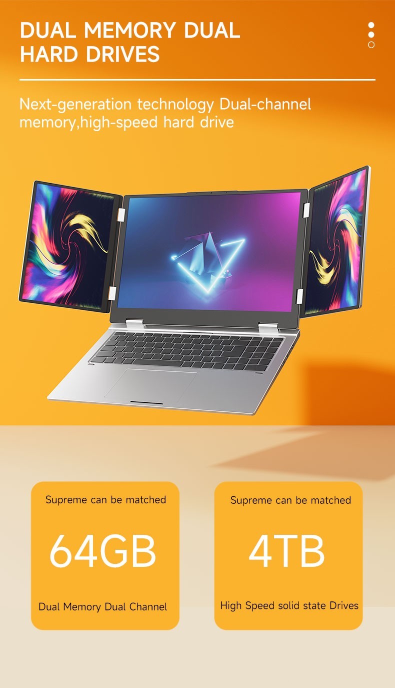 Face recogniti 16 inch 3 Scree Foldable i7 Laptop 32G RAM 1TB SSD Win11 Computer