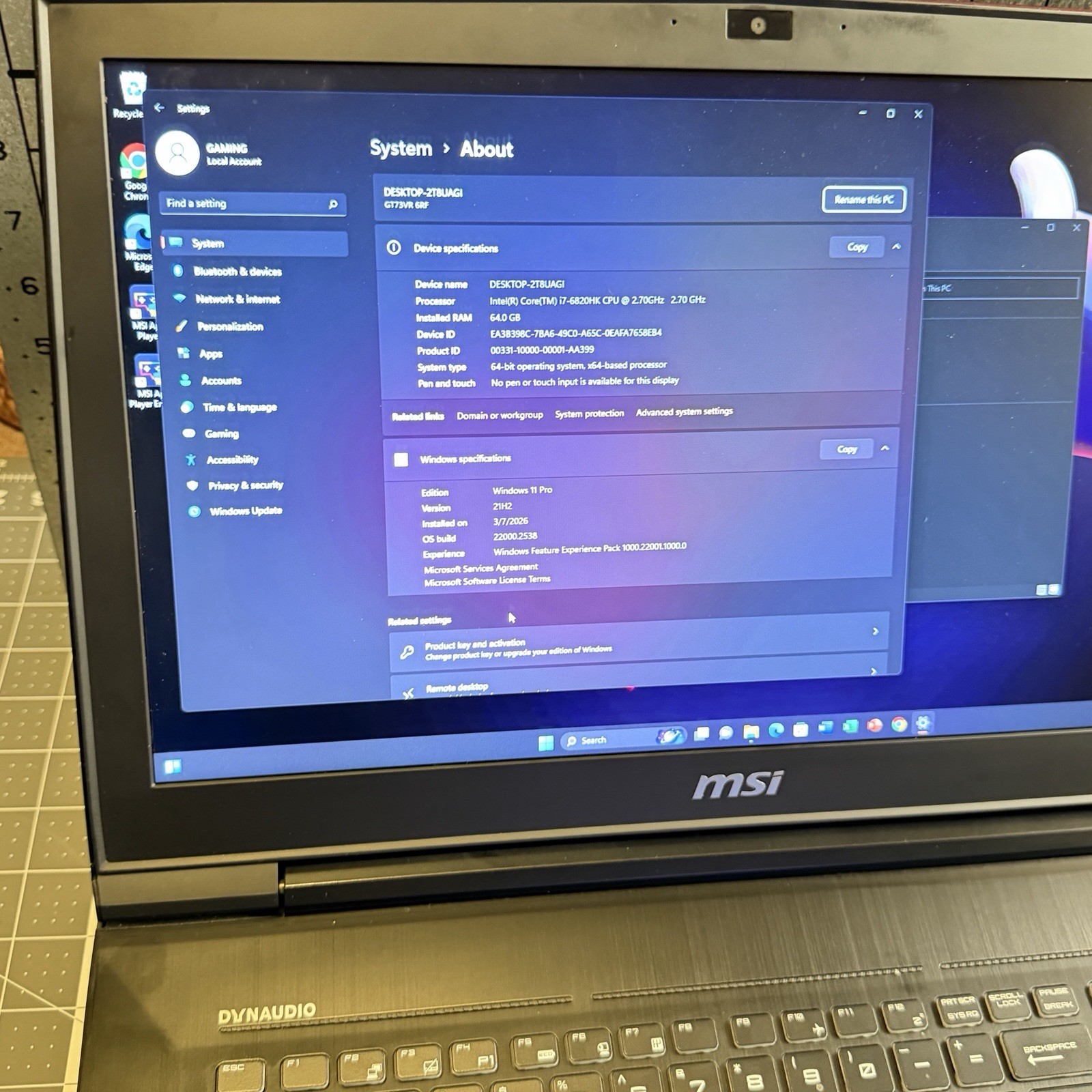 MSI 17.3 GT73 Titan i7-6820HK | 64GB | 1TB SSD + 4TB SSD | NVIDIA GTX 1080 8GB