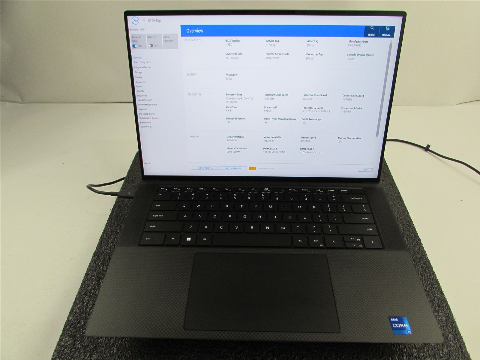 DELL PRECISION 5570 I7-12800H 1TB 32GB RAM NVIDIA RTX A1000 WIN 11 PRO NO BATT
