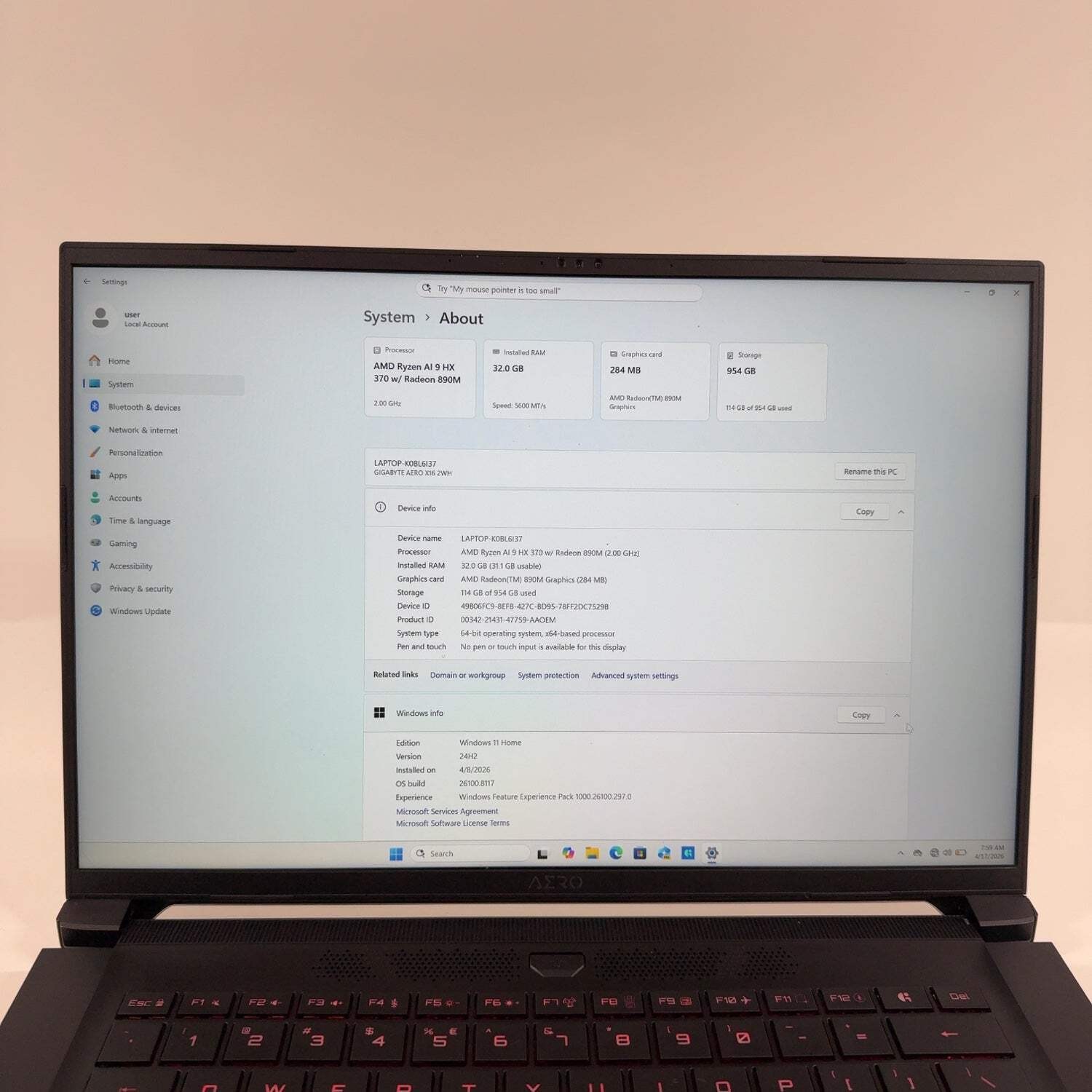 Gigabyte Aero X16 EG61H 16″ Ryzen AI 9 HX 370 32GB RAM 1TB SSD GeForce RTX 5070