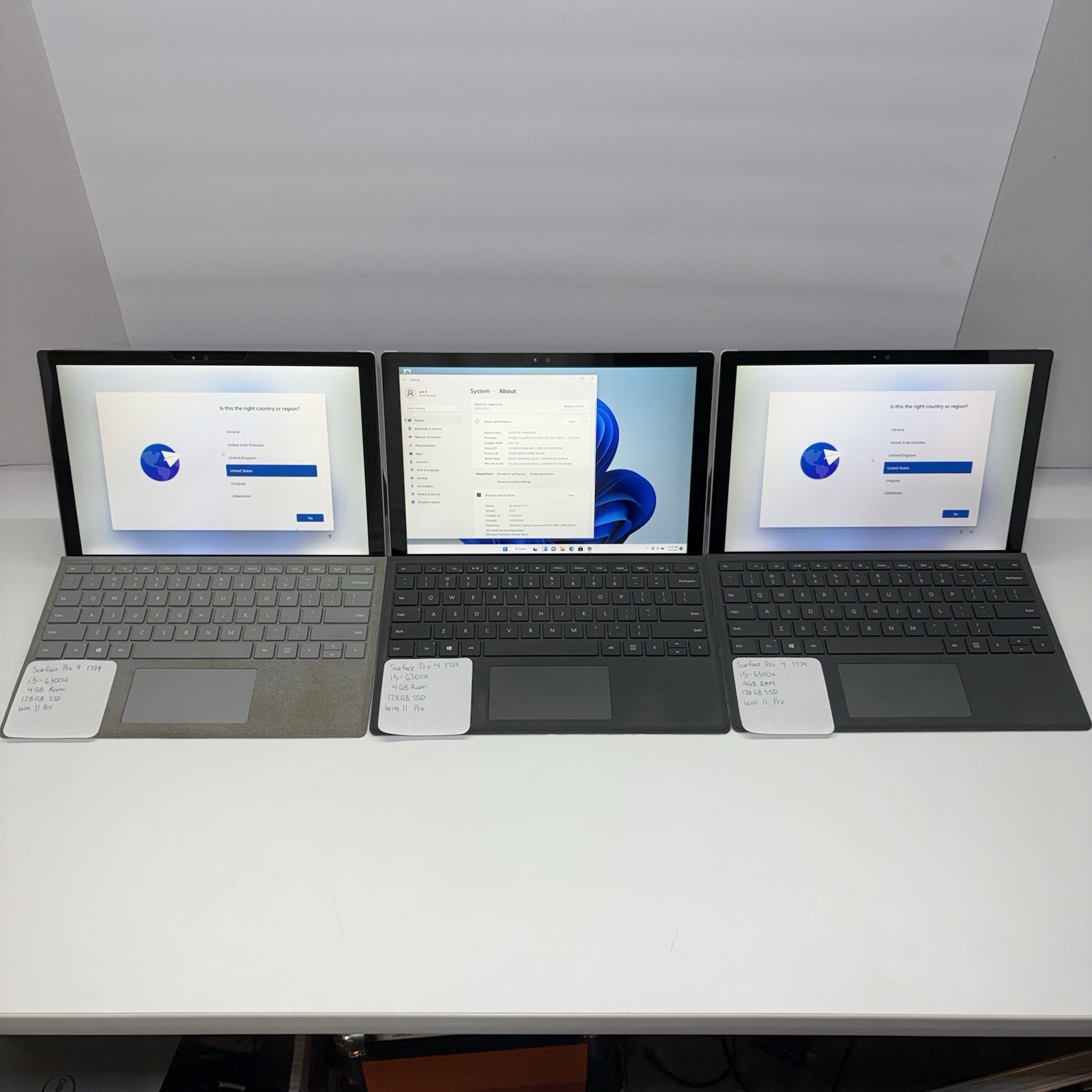 Lot Of 3 Microsoft Surface Pro 4 1724 | i5-6300U | 4GB RAM | 128GB SSD | Win 11
