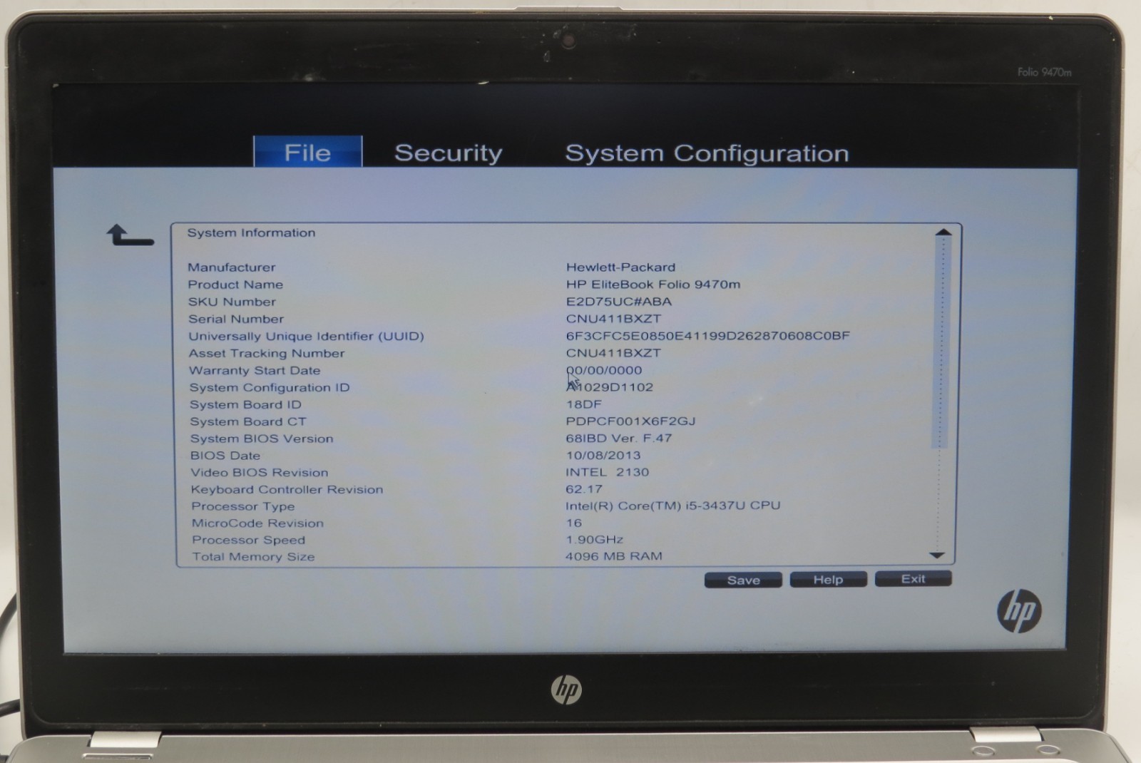 HP EliteBook Folio 9470m | i5-3437U @ 1.9GHz | 4GB RAM | No HDD/OS
