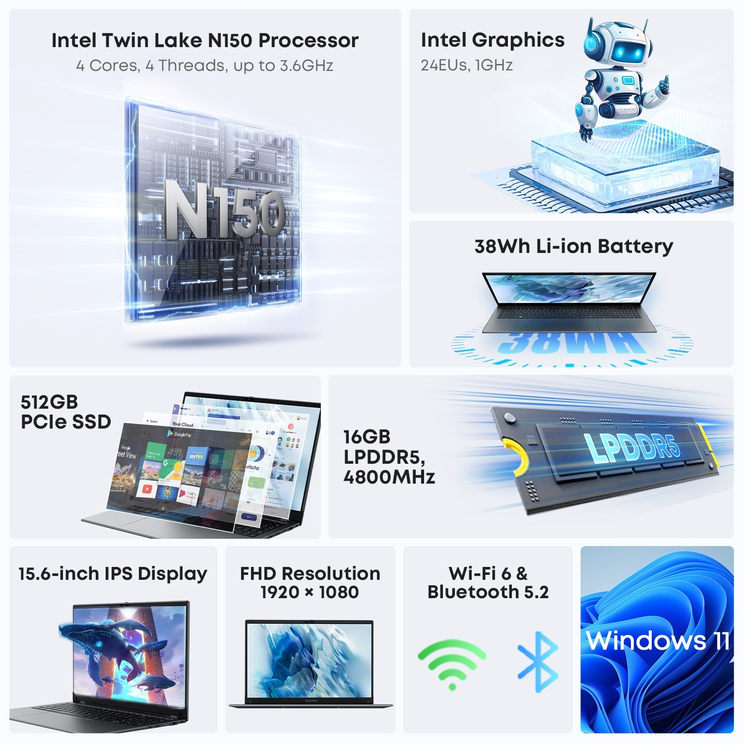 CHUWI GemiBook X Pro/Plus 14.1/15.6″ Laptop Intel N100/N150 8/16GB RAM 256/512GB