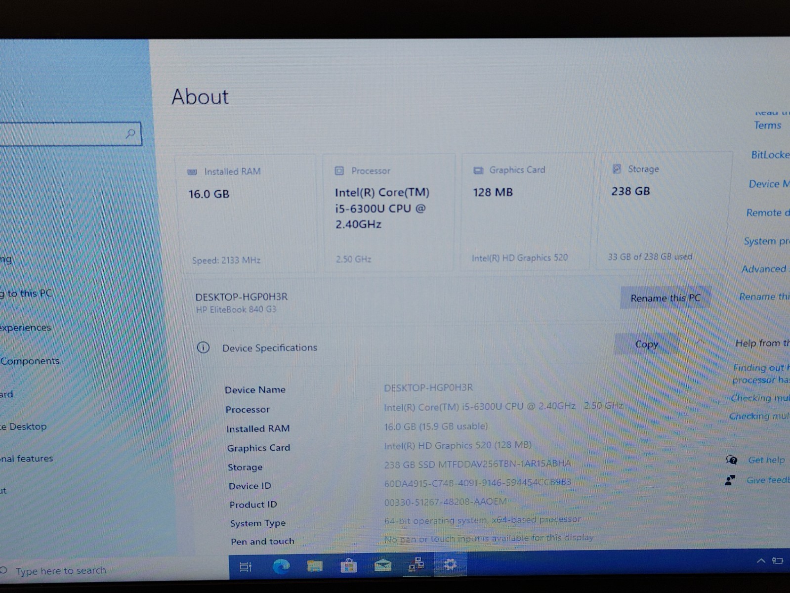HP EliteBook 840 G3 1BD13UP 14 i5-6300U 2.4 16GB 256GB SSD WINDOWS 10 PRO