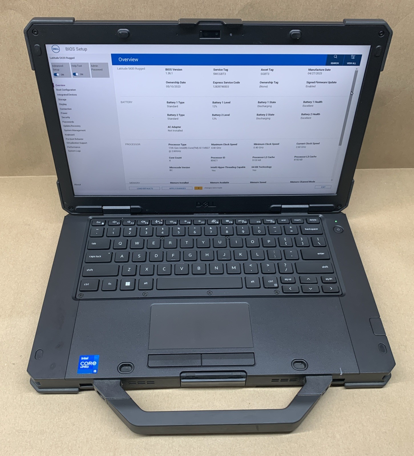 Dell Latitude 5430 Rugged, Core i5-1145G7 @ 2.6GHz, 16GB RAM, No SSD, No OS