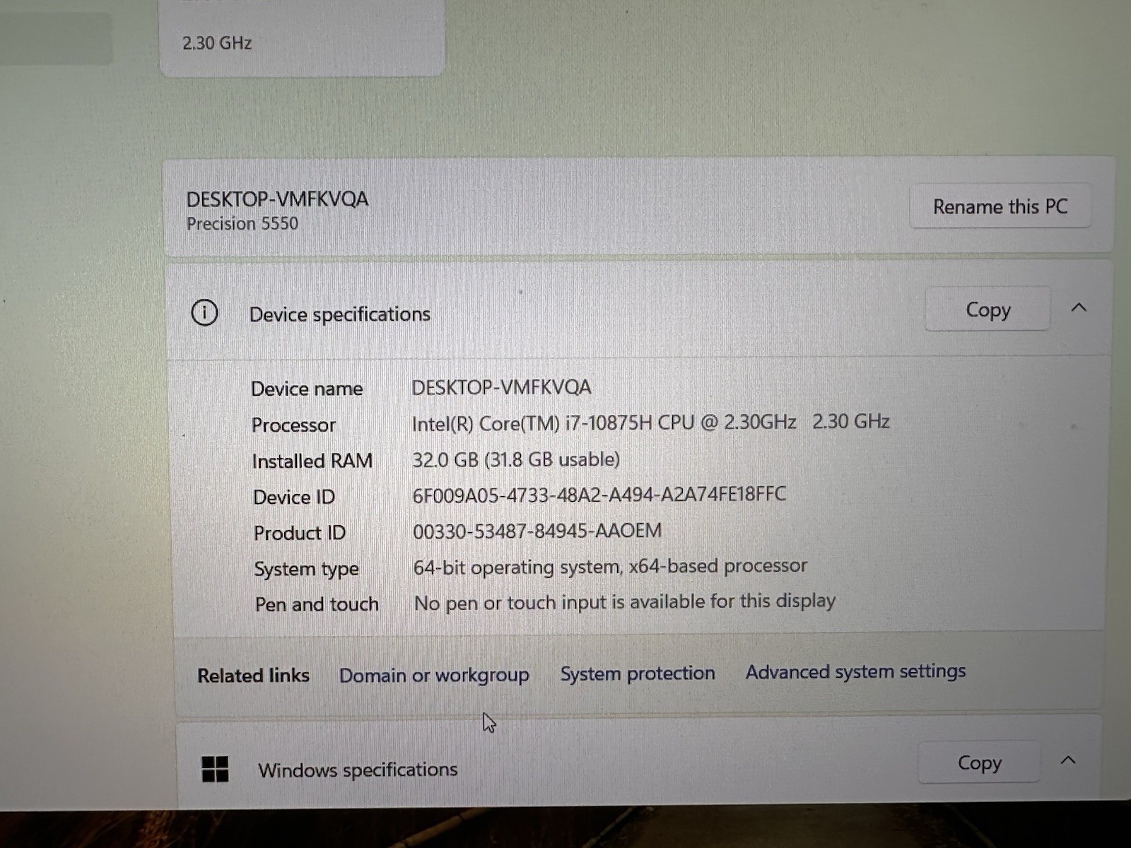 DELL PRECISION 5550 15″ i7 2.30GHz 32GB RAM 512GB SSD NVIDIA T2000 MAX-Q