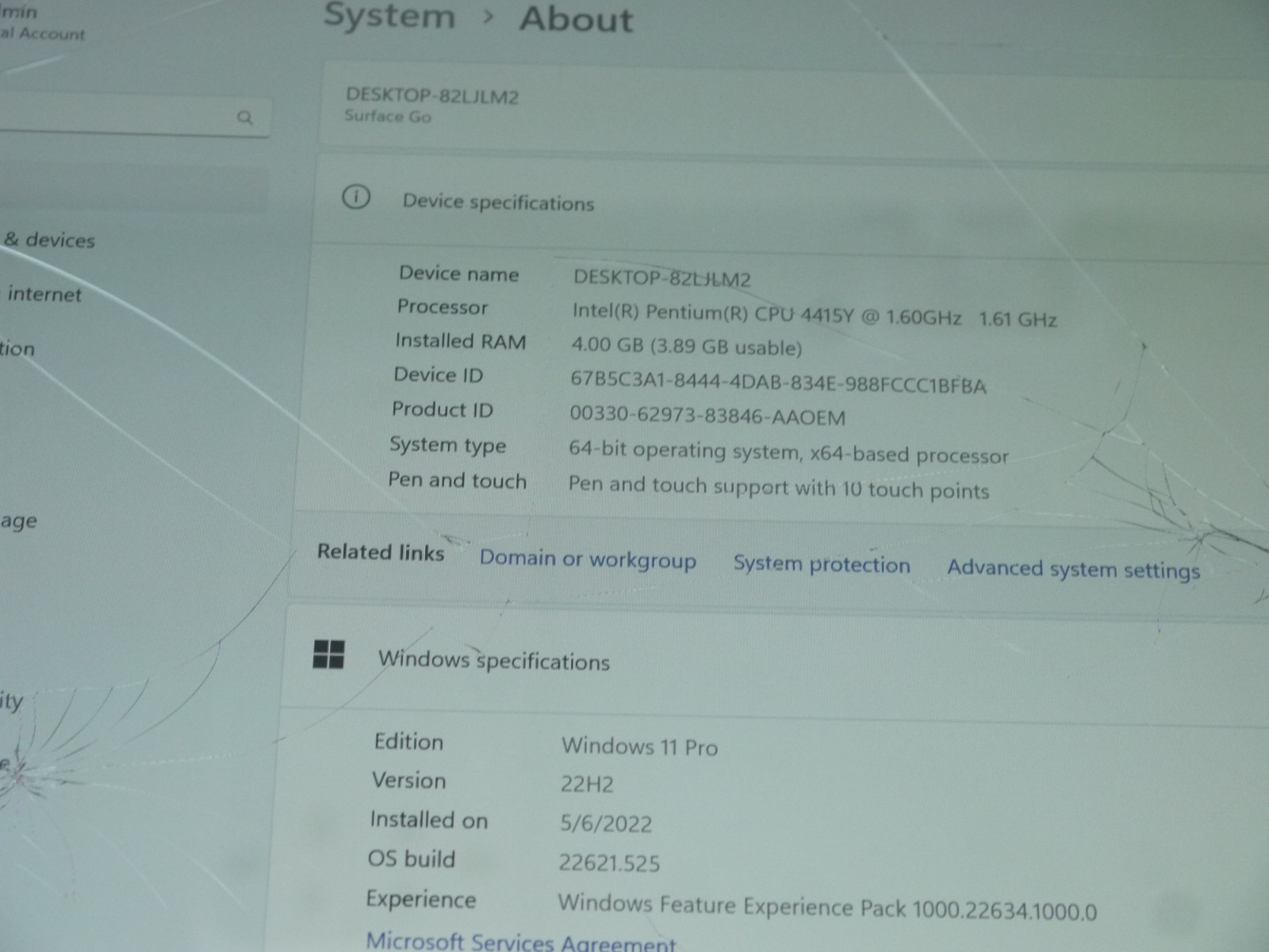 Microsoft Surface Go 1824 10″ Windows 11 64GB Tablet – Working but Cracked