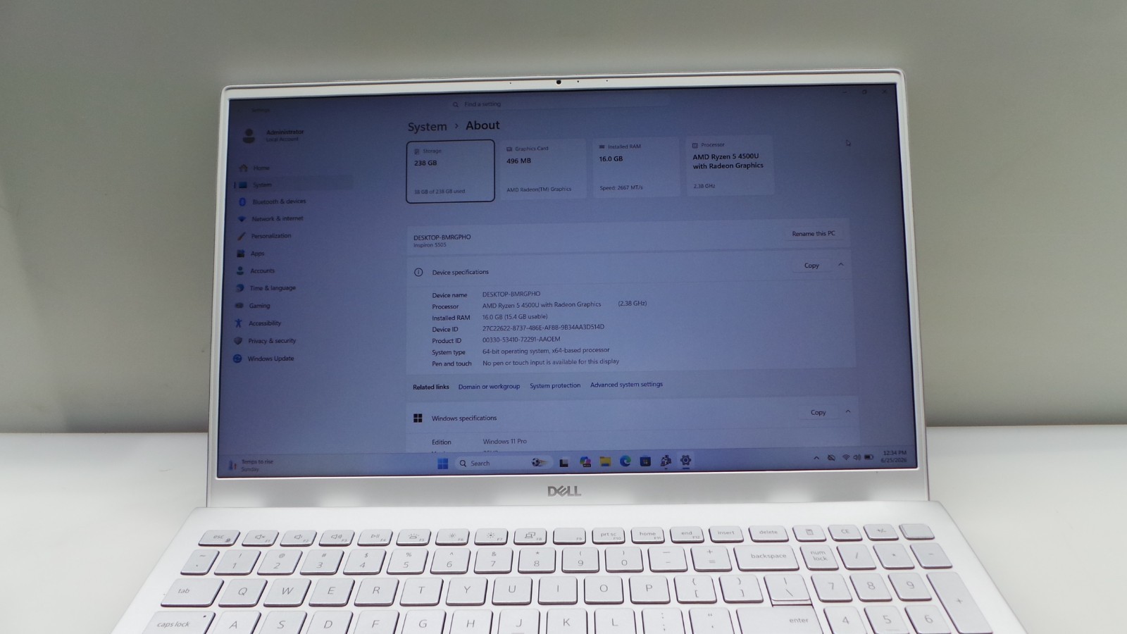 Dell Inspiron 5505 15.6″ | AMD Ryzen 5 4500U | 16GB RAM 256GB NVMe | WIN 11 PRO