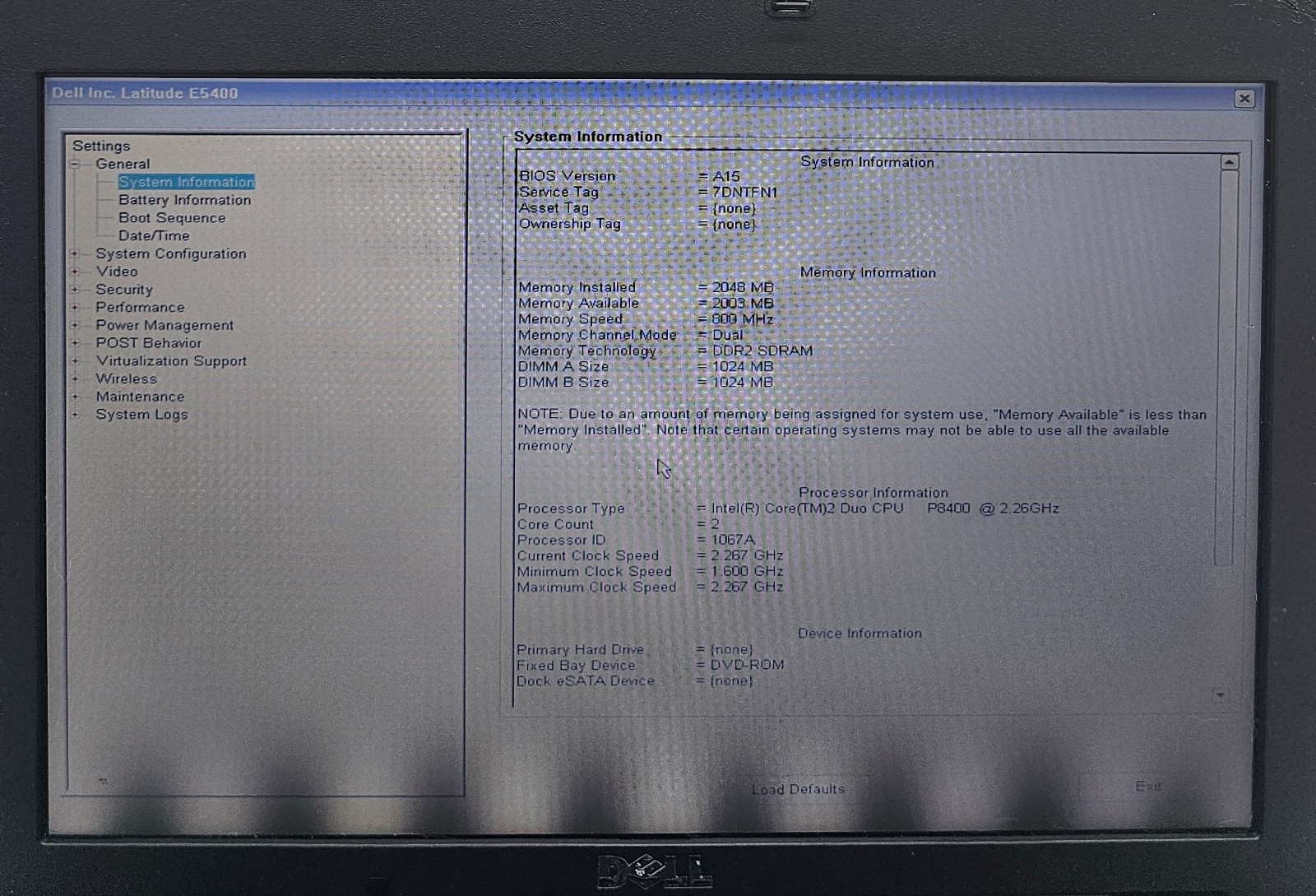 Dell Latitude E5400 14″ Laptop Core 2 Duo P8400 2GB Ram NO HD/OS (FL)