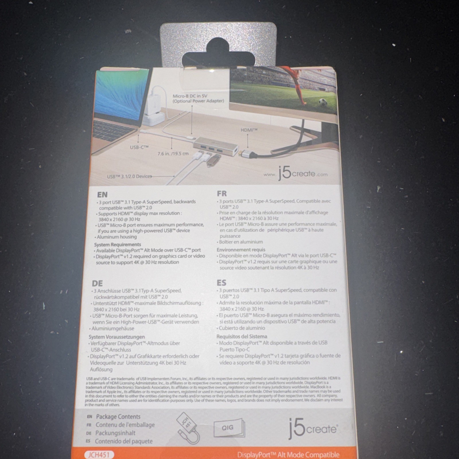 J5Create JCA379 USB-C 3.1 3-Port USB Hub with HDMI 4K Adapter New Sealed