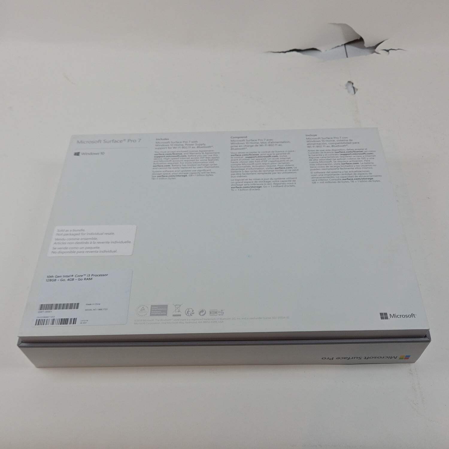 Broken Microsoft Surface Pro 7 1866 12.3″ i3-1005G1 1.2GHz 4GBRAM 128GB SSD READ