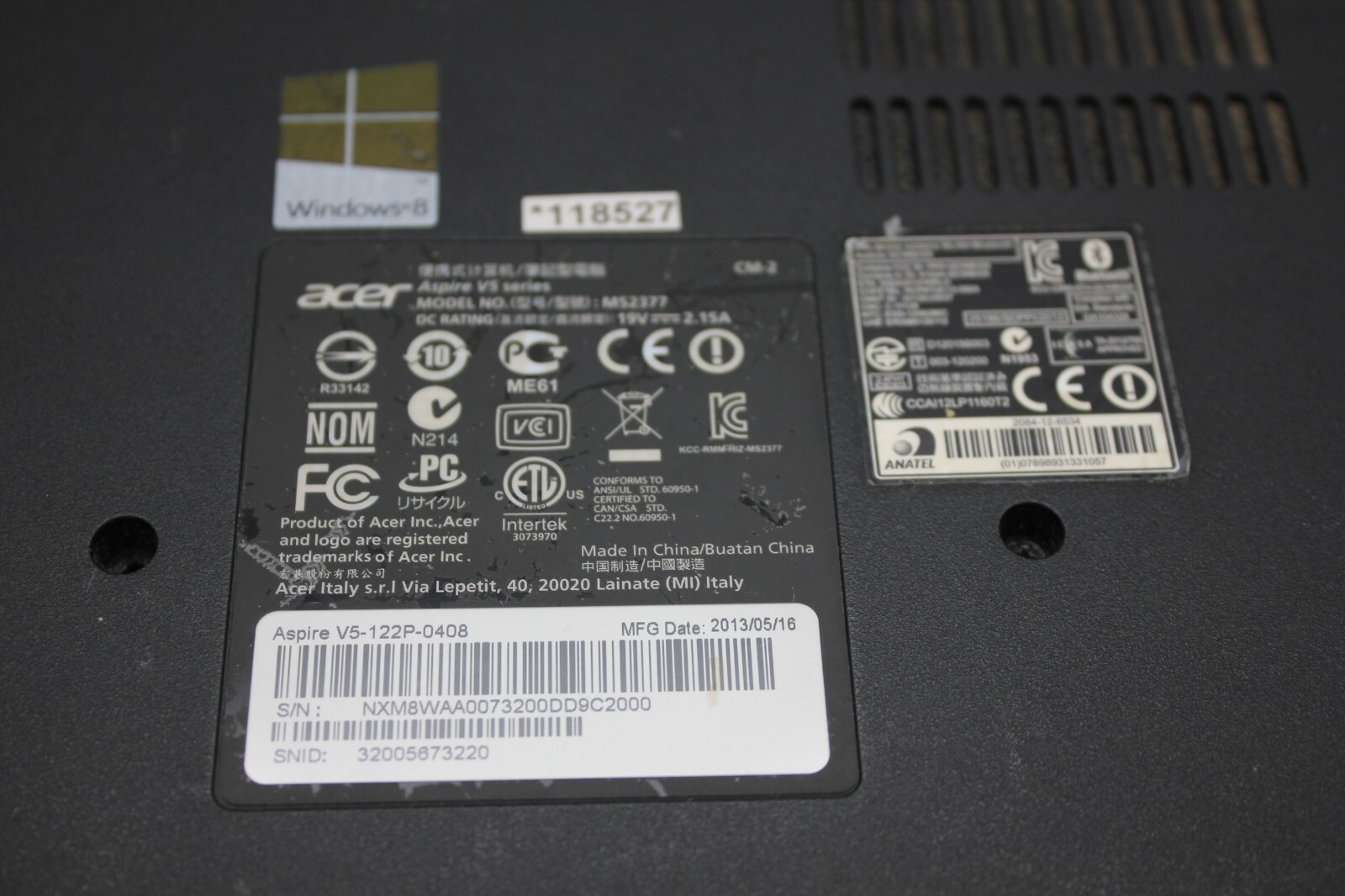 Acer Aspire V5 Series Touchscreen Laptop & Charger – UNTESTED – FOR PARTS ONLY