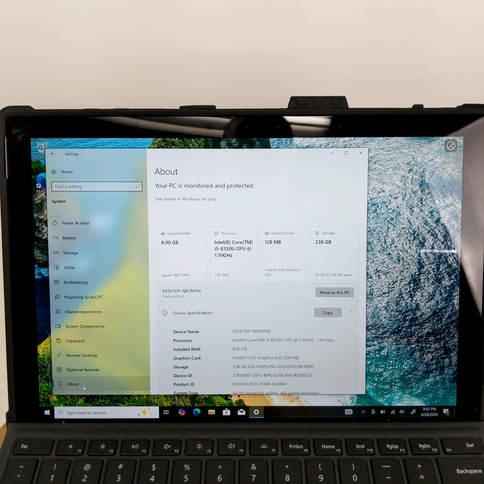 Microsoft Surface Pro 6 12.3″ i5 8GB 256GB SSD Tablet Only Tested Working