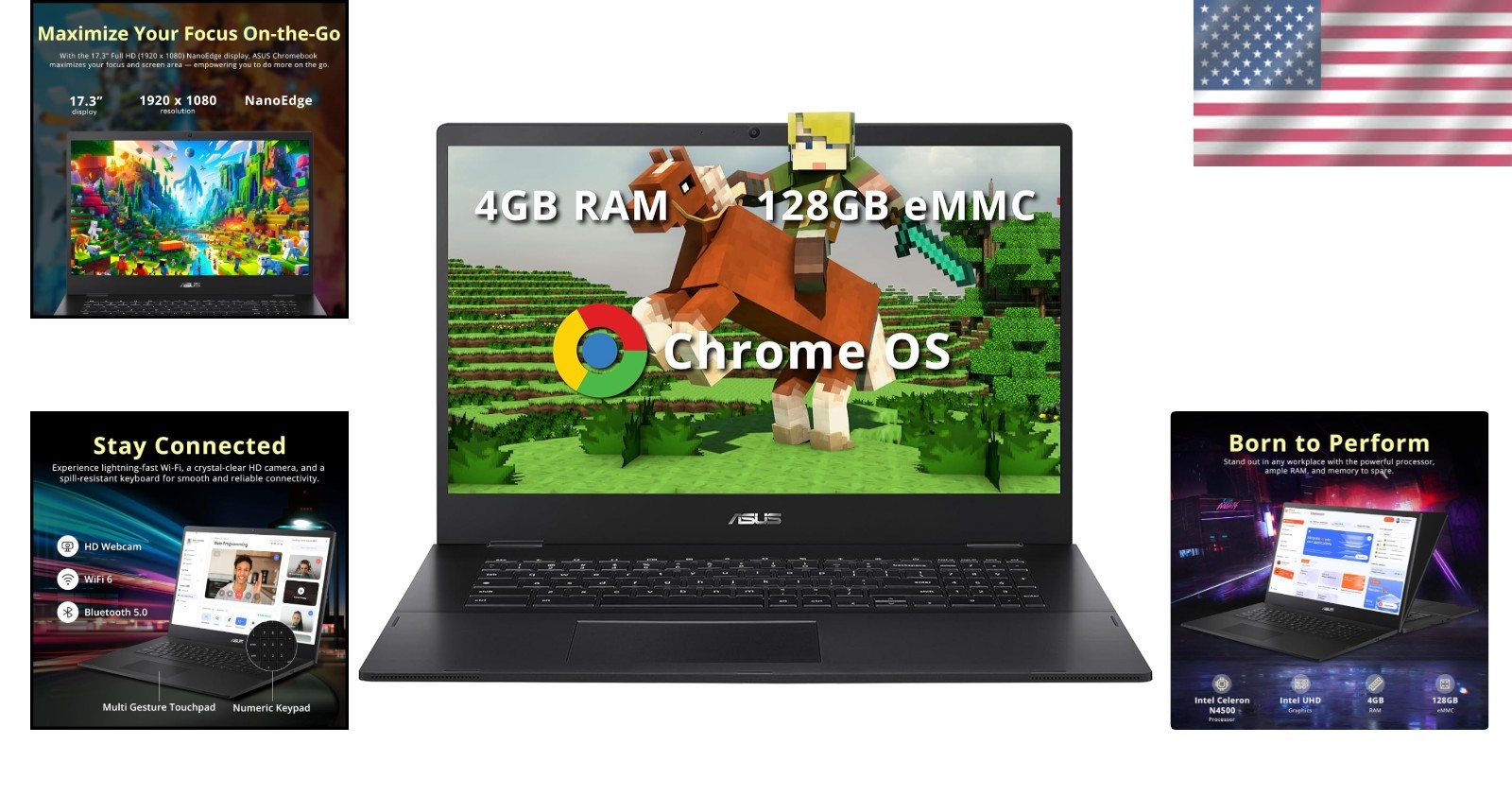 Chromebook CX1700 17.3″ FHD Laptop, Intel Celeron